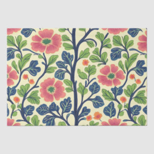 Papel De Seda Vintage Floral Rosa Flor Flor Folhagem Verde Esmag