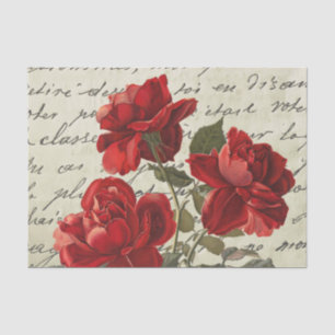 Papel De Seda Vintage Floral Rosa vermelha