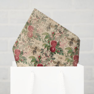 Papel De Seda Vintage Floral Rosas e Abelhas