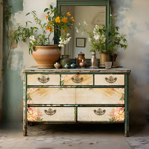 Papel De Seda Vintage Floral Script Decoupage Impressão
