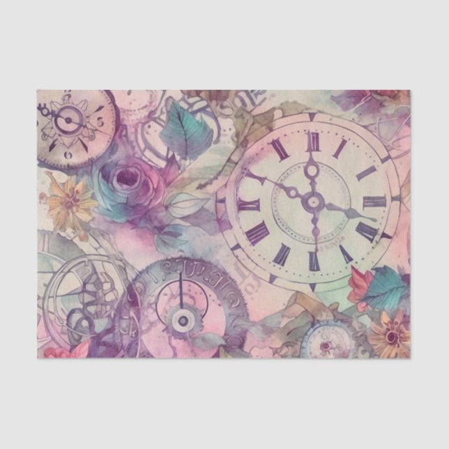 Papel De Seda Vintage Floral Steampunk (Frente )