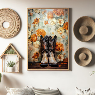 Papel De Seda Vintage Floral Textura Floral Cowboy Boots Decoupa