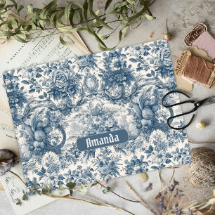 Papel De Seda Vintage floral Toile de jouy monograma azul