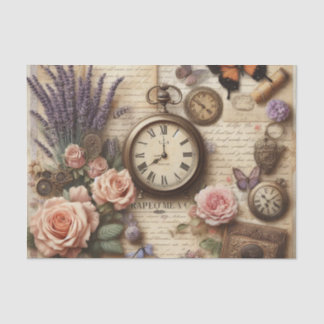 Papel De Seda Vintage Floral Watch e Butterflies Decoupage