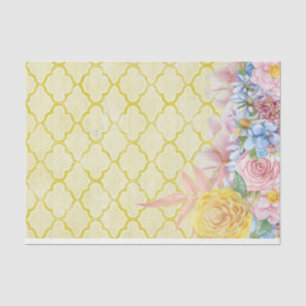 Papel De Seda Vintage Flores Azuis Cor-de-rosa amarelas vitorian