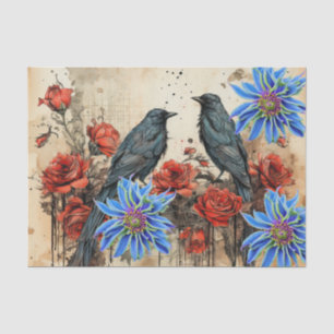Papel De Seda Vintage Flores Azuis Inspiradas Rosas vermelhas Ra