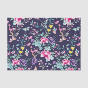 Papel De Seda Vintage Flower Garden Arco-Íris Borboleta Azul