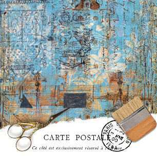 Papel De Seda Vintage França Rustic Blue Brown Floral Decoupage