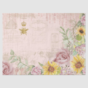 Papel De Seda Vintage francês Script Floral Sunflower Watercolor