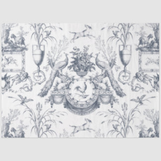 Papel De Seda Vintage French Blue White Toile Peacock Botanical