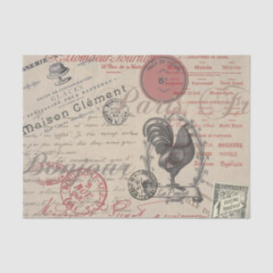 Papel De Seda Vintage French Escrevendo Tipografia Paris Rooster