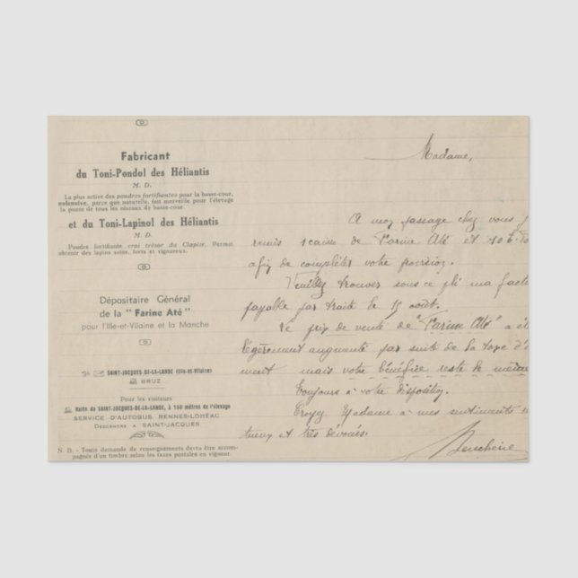 Papel De Seda Vintage French Handwrite (Frente )