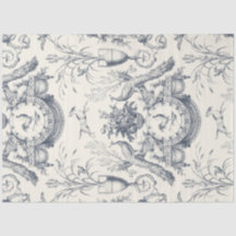 Vintage French Toile Peacock and Country Farm Blue