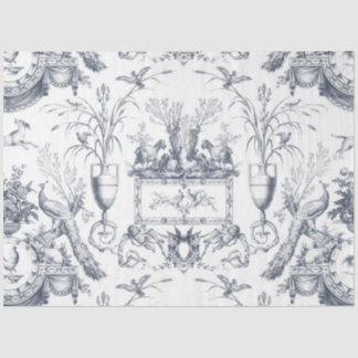 Papel De Seda Vintage French Toile Peacock and Country Farm Blue