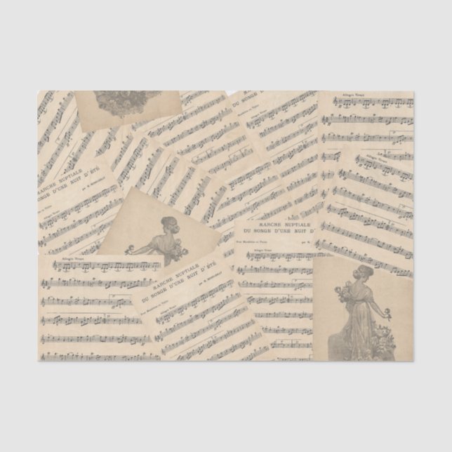Papel De Seda Vintage French Wedding March Music Tissue Paper (D (Frente )