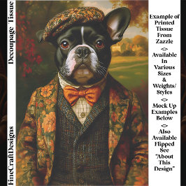 Papel De Seda  Vintage Gentleman Frenchie Dog Art EW6R Decoupage