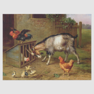 Papel De Seda Vintage Goats Rooster And Chickens Farm Animais