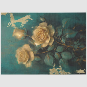 Papel De Seda Vintage gold rosas franceses esmeralda vitoriana v