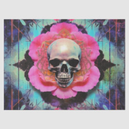Papel De Seda Vintage Gothic Neon Pink Rose Skull