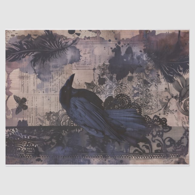 Papel De Seda Vintage Gothic Raven Decoupage (Frente )