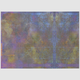Papel De Seda Vintage Green Purple Copper Damask Grunge Patina