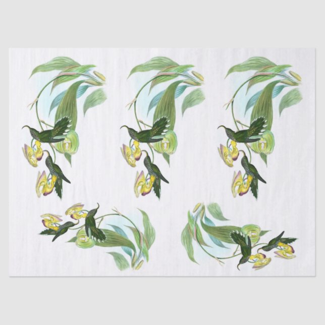 Papel De Seda Vintage Green Sickle Hummingbird Decoupage (Frente )