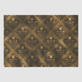 Papel De Seda Vintage Grunge Black e Dourado Rosa Damask