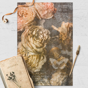 Papel De Seda Vintage Grunge Floral Decoupage Tecido
