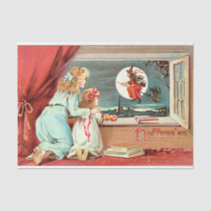 Papel De Seda Vintage Halloween Bruxa com Broomstick