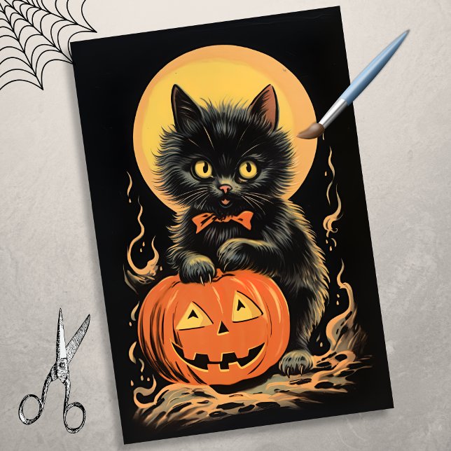 Papel De Seda Vintage Halloween Cat com Desumpkin (Criador carregado)