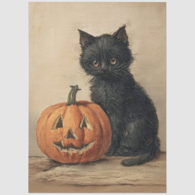 Papel De Seda Vintage Halloween Cat Decoupage (Frente )