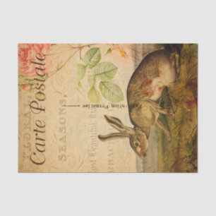 Papel De Seda Vintage Hare Rabbit Floral Flores Francesas