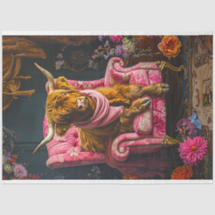 Papel De Seda Vintage Highland Cow - Cadeira Rosa