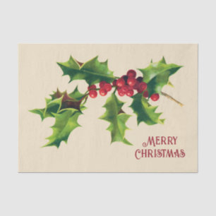 Papel De Seda Vintage Holly Christmas Saudação