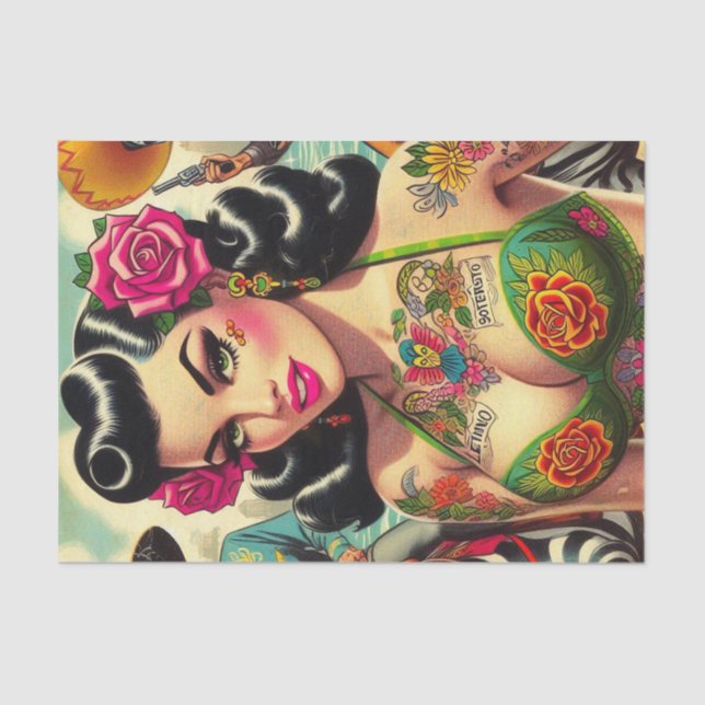 Papel De Seda Vintage Hot Tattoo Girl (Frente )