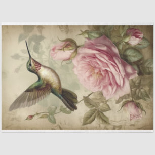 Papel De Seda Vintage Hummingbird e Rosas Rosa Decoupage