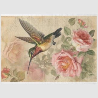 Papel De Seda Vintage Hummingbird e Rosas Rosa Decoupage