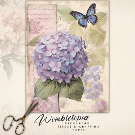Papel De Seda Vintage Hydrangea & Butterfly Decoupage Ephemera