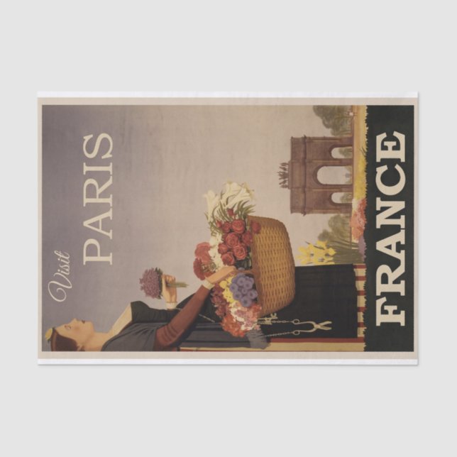Papel De Seda Vintage Illustration Viagem Paris, França (Frente )