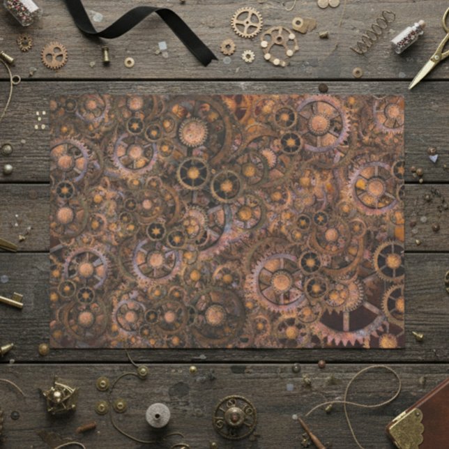 Papel De Seda Vintage Industrial Gears Steampunk Rusted (Criador carregado)