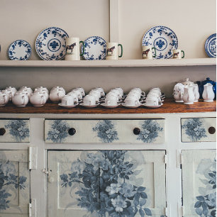 Papel De Seda Vintage Inglês Floral Blue e White Decoupage