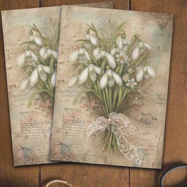 Papel De Seda Vintage-inspired Snowdrop Bouquet Decoupage  (Criador carregado)