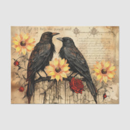 Papel De Seda Vintage Inspirou Rosas vermelhas Sunflower Raven