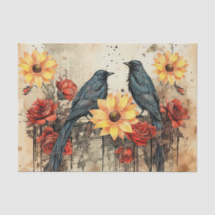 Papel De Seda Vintage Inspirou Rosas vermelhas Sunflower Raven