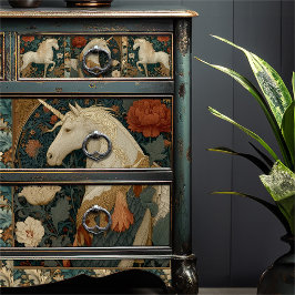 Papel De Seda Vintage Jade Red Floral Unicorn Botânica