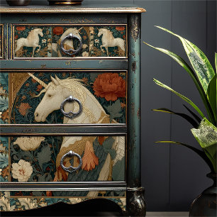 Papel De Seda Vintage Jade Red Floral Unicorn Botânica