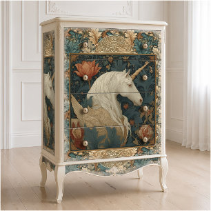 Papel De Seda Vintage Jade Red William Morris Inspirou Unicórnio
