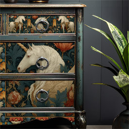 Papel De Seda Vintage Jade Red William Morris Style Unicorn