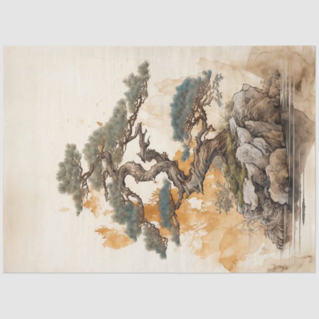 Papel De Seda Vintage Japan Bonsai Tree (Frente )