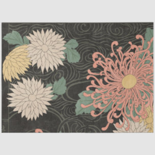 Papel De Seda Vintage Japonês Chrysanthemum Floral 1 Decoupage